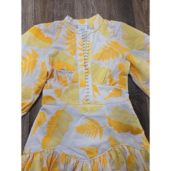 Acler Basita Dress Golden Leaves Women's US 8 Yellow and White Embroidered - Picture 4 of 14